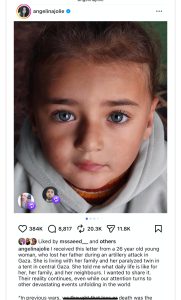 أسوأ من الموت.. أنجلينا جولي تكشف عن تلقيها رسالة من فتاة في غزة